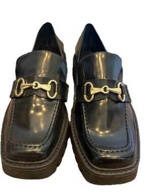 Open Edit Loafer Womens 9M Black Chunky Slip-On Lug Sole Bit Loafer